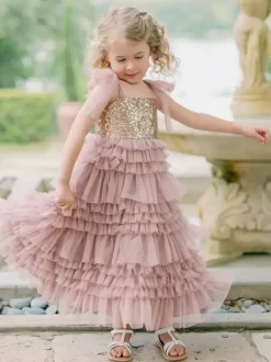 Wedding Party Dresses Princess Kids Social Party Dress Wedding Wedding Flower Girl Dress Flower Girl Dresses Sleeveless Tiered Bows Pink
