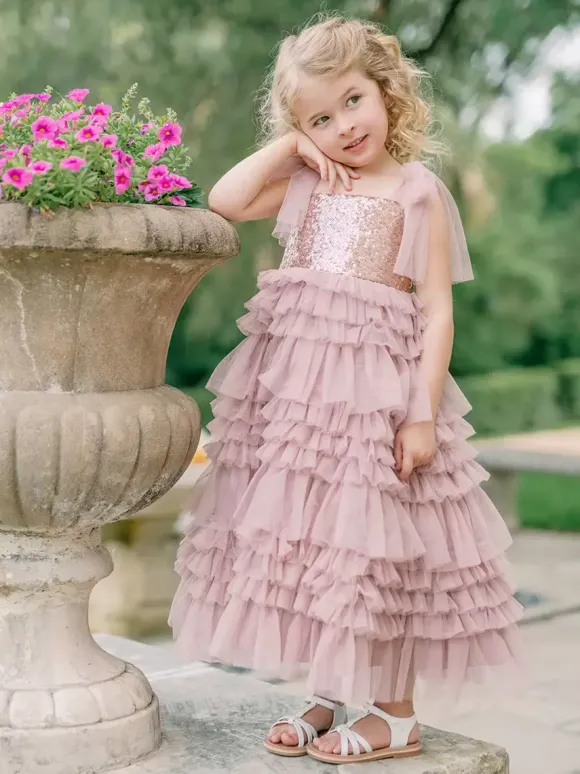 Wedding Party Dresses Princess Kids Social Party Dress Wedding Wedding Flower Girl Dress Flower Girl Dresses Sleeveless Tiered Bows Pink