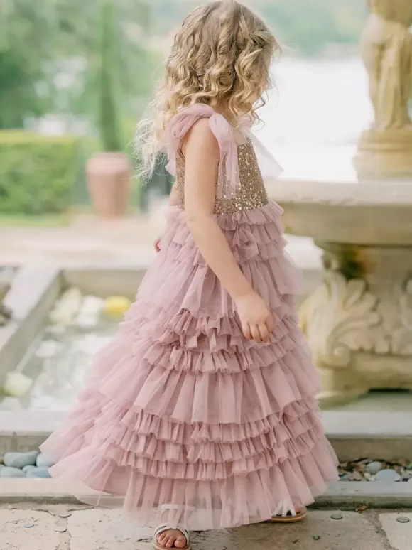 Wedding Party Dresses Princess Kids Social Party Dress Wedding Wedding Flower Girl Dress Flower Girl Dresses Sleeveless Tiered Bows Pink