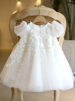 Wedding Party Dresses Wedding Beautiful Wedding Flower Girl Dress Flower Girl Dresses Formal Party Dress Short Sleeves Lace Ivory