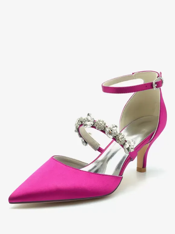 Wedding Shoes Bridal Pumps Satin Pointed Toe Rhinestones