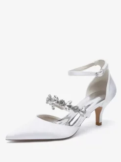 Wedding Shoes Bridal Pumps Satin Pointed Toe Rhinestones