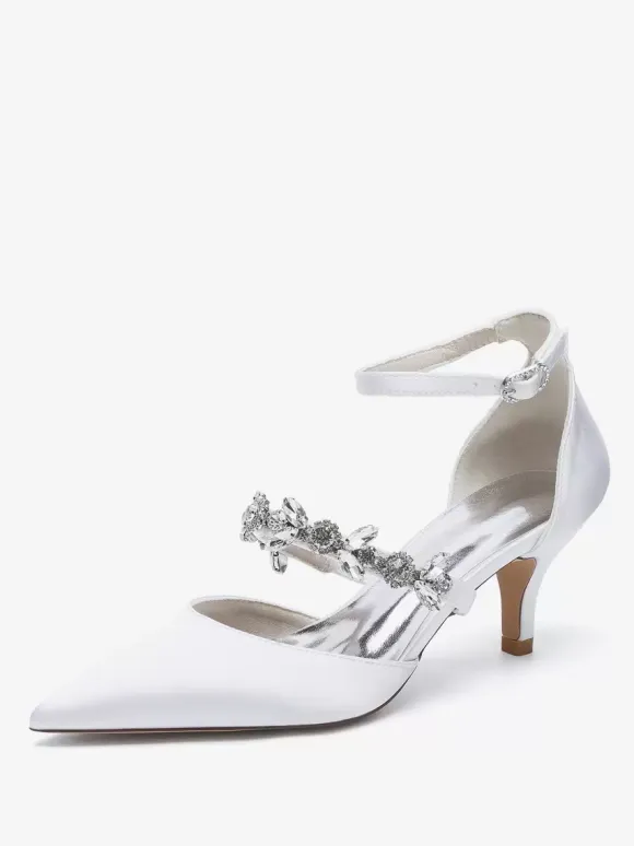Wedding Shoes Bridal Pumps Satin Pointed Toe Rhinestones