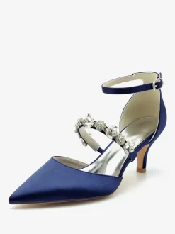 Wedding Shoes Bridal Pumps Satin Pointed Toe Rhinestones