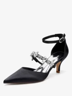 Wedding Shoes Bridal Pumps Satin Pointed Toe Rhinestones