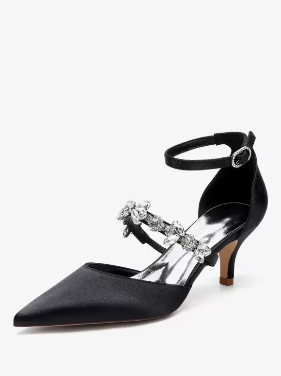 Wedding Shoes Bridal Pumps Satin Pointed Toe Rhinestones
