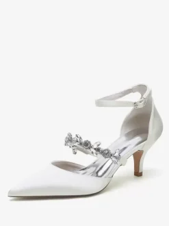 Wedding Shoes Bridal Pumps Satin Pointed Toe Rhinestones