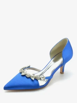 Wedding Shoes Bridal Pumps Silk And Satin Pointed Toe Rhinestones Slip On Bridal Shoes Kitten Heel Pumps
