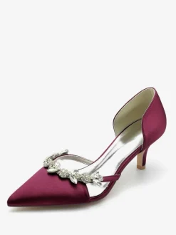 Wedding Shoes Bridal Pumps Silk And Satin Pointed Toe Rhinestones Slip On Bridal Shoes Kitten Heel Pumps