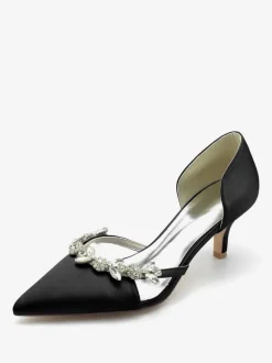 Wedding Shoes Bridal Pumps Silk And Satin Pointed Toe Rhinestones Slip On Bridal Shoes Kitten Heel Pumps