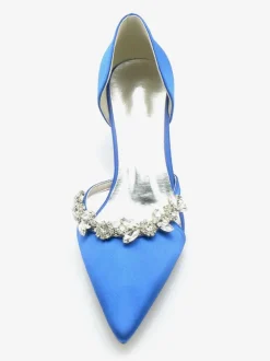 Wedding Shoes Bridal Pumps Silk And Satin Pointed Toe Rhinestones Slip On Bridal Shoes Kitten Heel Pumps