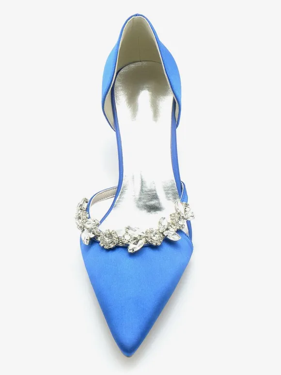 Wedding Shoes Bridal Pumps Silk And Satin Pointed Toe Rhinestones Slip On Bridal Shoes Kitten Heel Pumps
