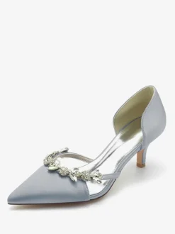 Wedding Shoes Bridal Pumps Silk And Satin Pointed Toe Rhinestones Slip On Bridal Shoes Kitten Heel Pumps