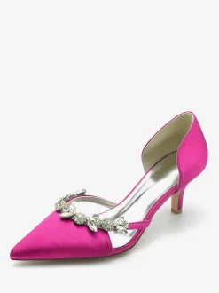 Wedding Shoes Bridal Pumps Silk And Satin Pointed Toe Rhinestones Slip On Bridal Shoes Kitten Heel Pumps