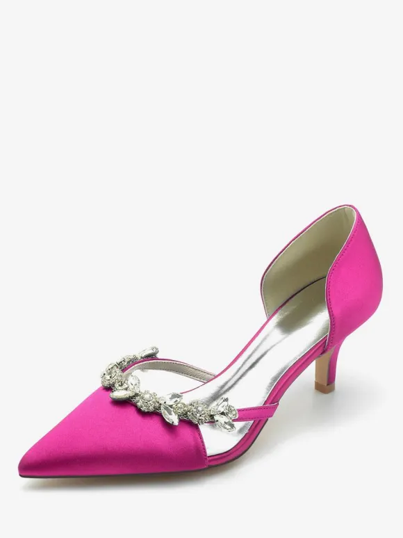Wedding Shoes Bridal Pumps Silk And Satin Pointed Toe Rhinestones Slip On Bridal Shoes Kitten Heel Pumps