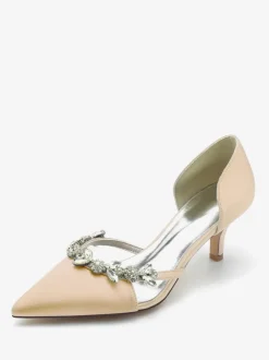 Wedding Shoes Bridal Pumps Silk And Satin Pointed Toe Rhinestones Slip On Bridal Shoes Kitten Heel Pumps