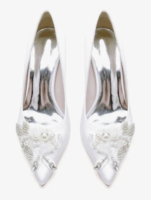 Wedding Shoes Bridal Pumps Satin Pointed Toe