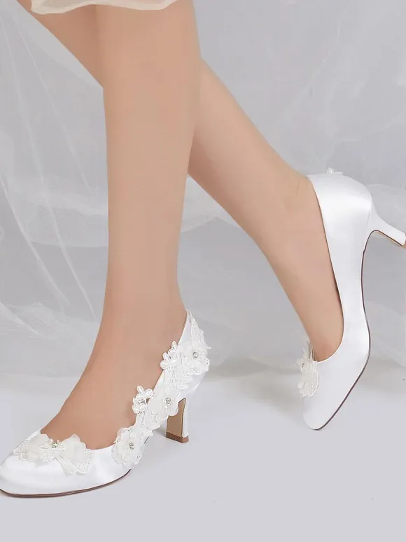 Wedding Shoes Bridal Pumps Satin Round Toe