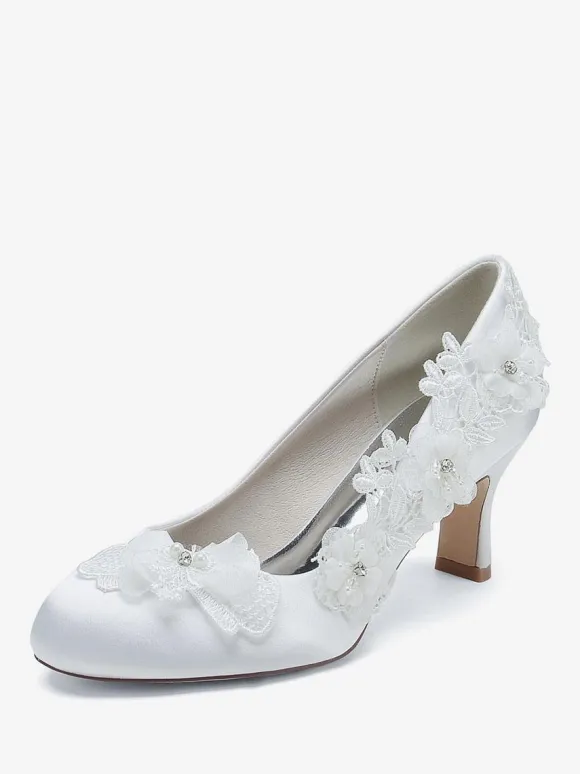 Wedding Shoes Bridal Pumps Satin Round Toe