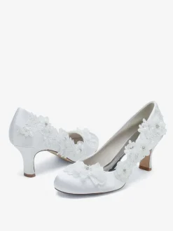 Wedding Shoes Bridal Pumps Satin Round Toe