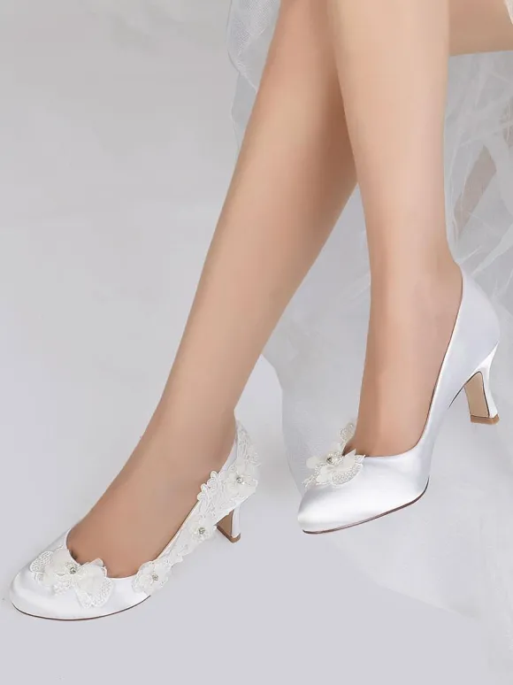 Wedding Shoes Bridal Pumps Satin Round Toe