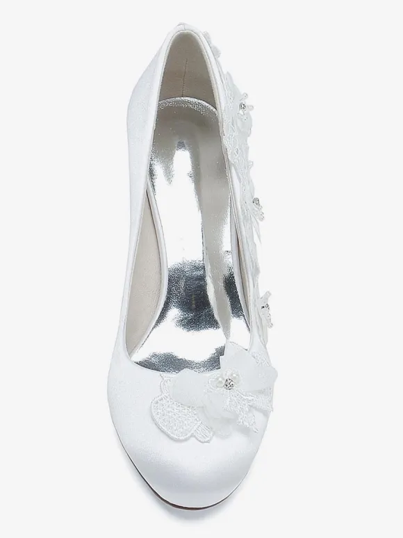 Wedding Shoes Bridal Pumps Satin Round Toe