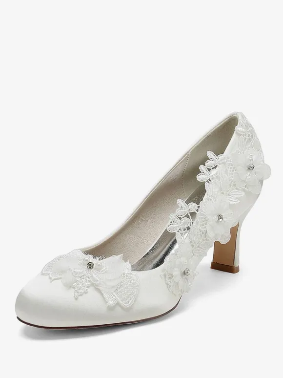 Wedding Shoes Bridal Pumps Satin Round Toe