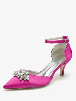 Wedding Shoes Bridal Pumps Satin Pointed Toe Rhinestones