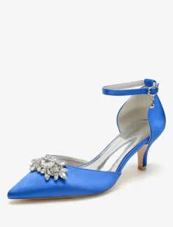 Wedding Shoes Bridal Pumps Satin Pointed Toe Rhinestones