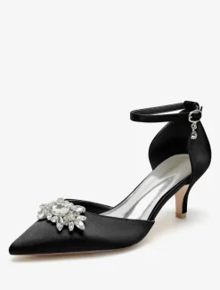 Wedding Shoes Bridal Pumps Satin Pointed Toe Rhinestones