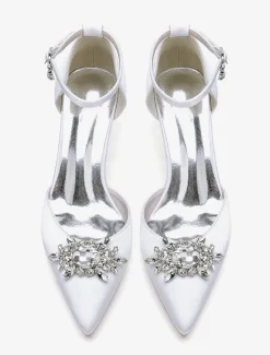 Wedding Shoes Bridal Pumps Satin Pointed Toe Rhinestones