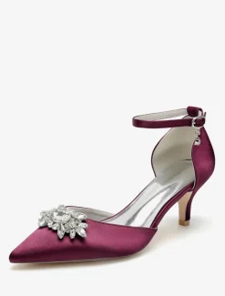 Wedding Shoes Bridal Pumps Satin Pointed Toe Rhinestones