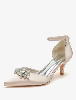 Wedding Shoes Bridal Pumps Satin Pointed Toe Rhinestones