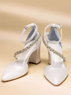 Wedding Shoes Bridal Pumps PU Leather Pointed Toe Chains