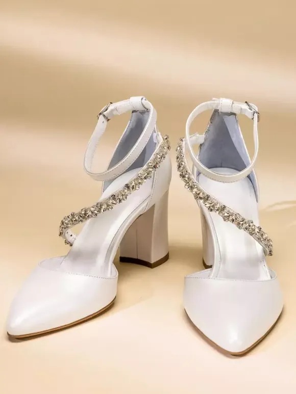 Wedding Shoes Bridal Pumps PU Leather Pointed Toe Chains