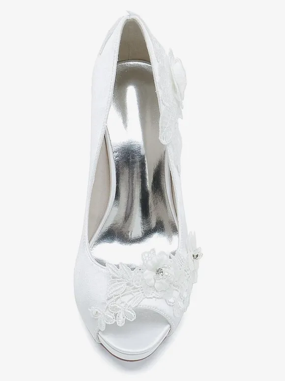 Wedding Shoes Bridal Pumps Satin Peep Toe