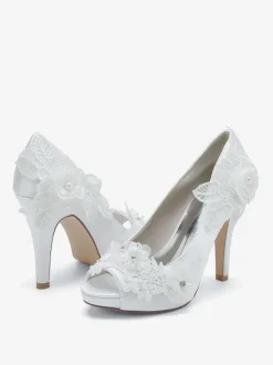 Wedding Shoes Bridal Pumps Satin Peep Toe