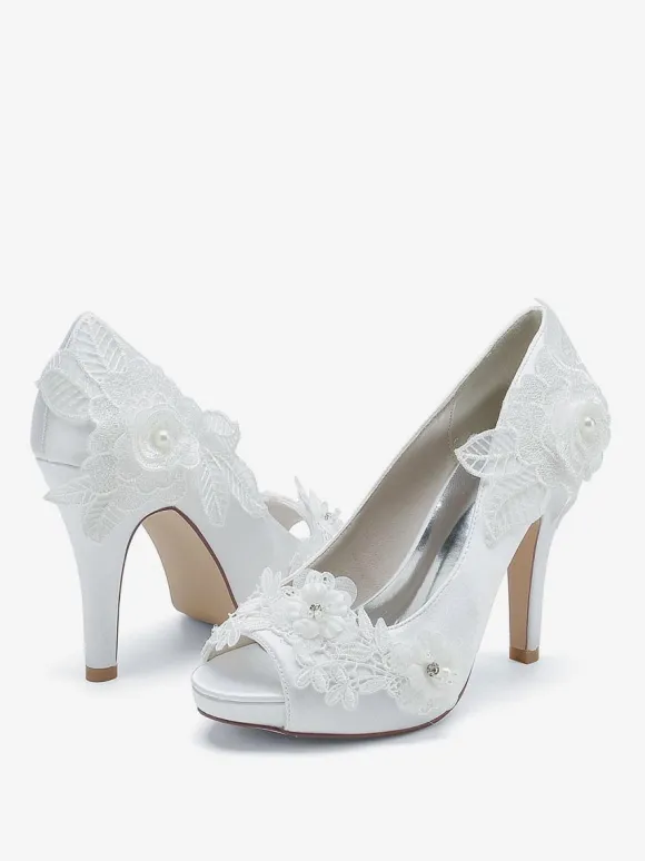 Wedding Shoes Bridal Pumps Satin Peep Toe