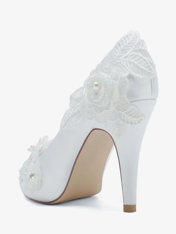 Wedding Shoes Bridal Pumps Satin Peep Toe
