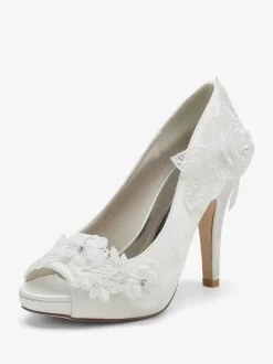 Wedding Shoes Bridal Pumps Satin Peep Toe