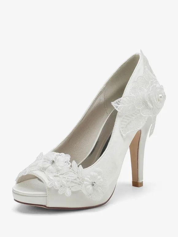 Wedding Shoes Bridal Pumps Satin Peep Toe