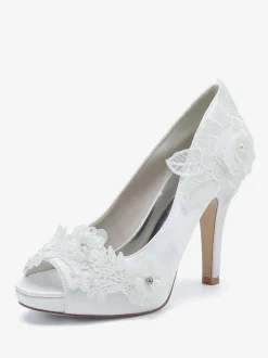 Wedding Shoes Bridal Pumps Satin Peep Toe