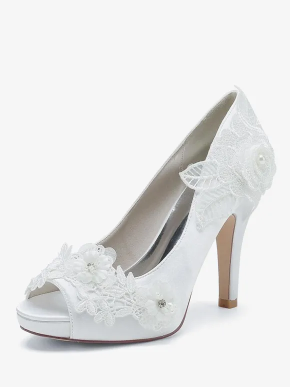 Wedding Shoes Bridal Pumps Satin Peep Toe