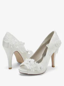 Wedding Shoes Bridal Pumps Satin Peep Toe