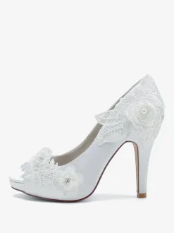 Wedding Shoes Bridal Pumps Satin Peep Toe