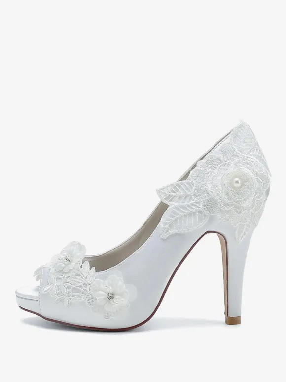 Wedding Shoes Bridal Pumps Satin Peep Toe