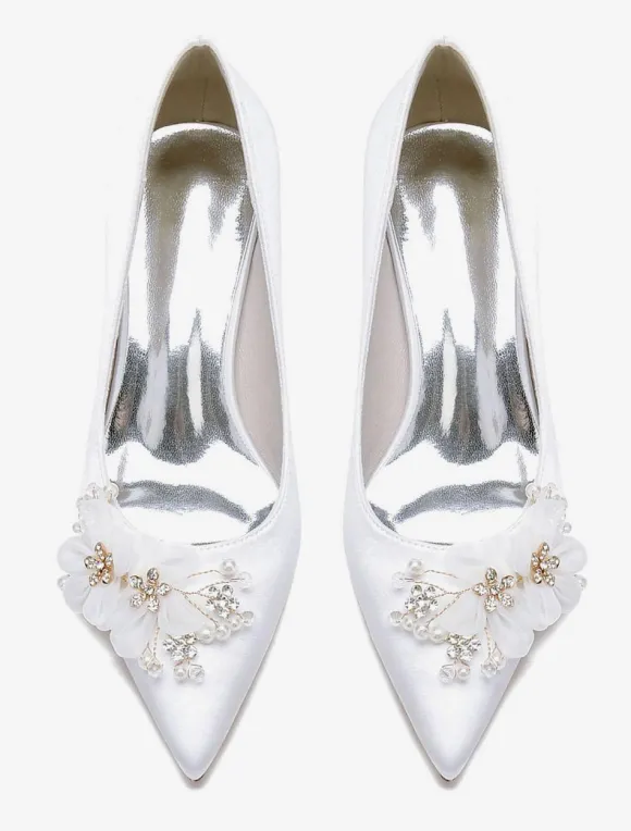 Wedding Shoes Bridal Pumps Satin Pointed Toe