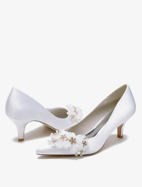Wedding Shoes Bridal Pumps Satin Pointed Toe