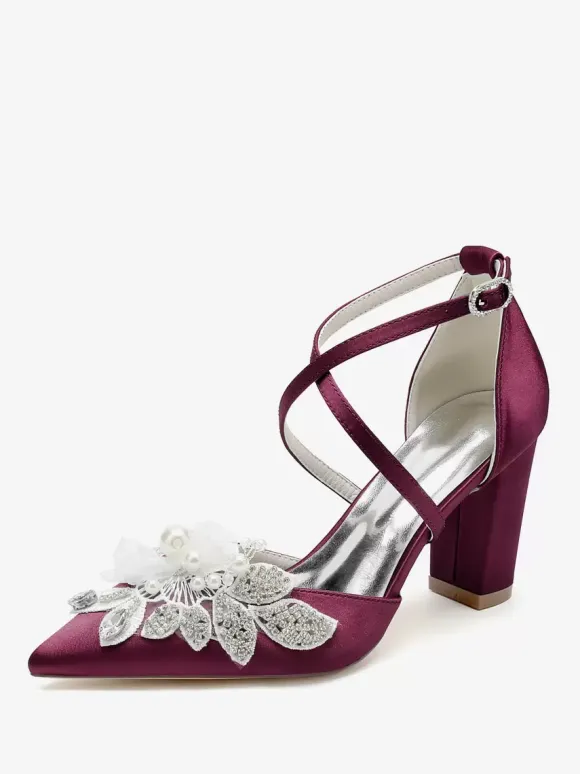 Wedding Shoes Bridal Pumps Satin Pointed Toe