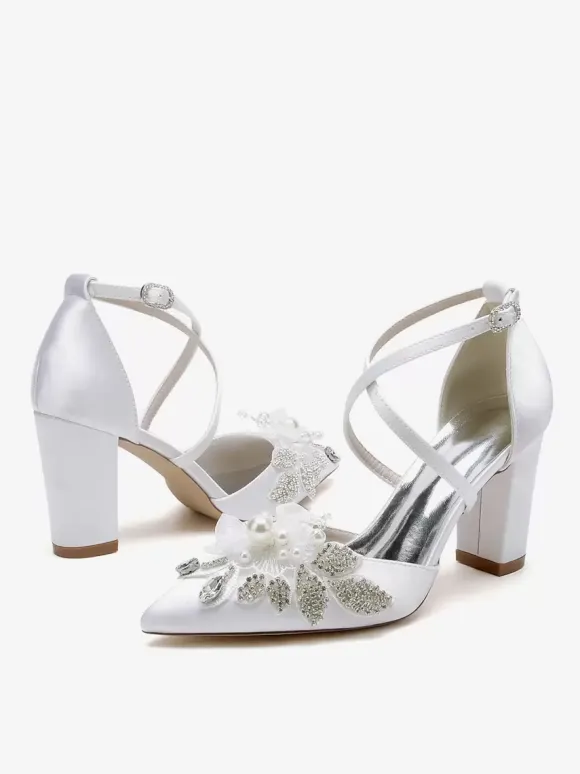 Wedding Shoes Bridal Pumps Satin Pointed Toe